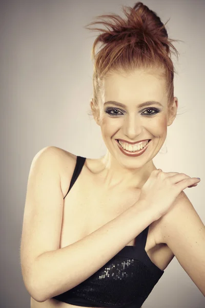 Smiling beauty portrait in warm tones — Stock Photo, Image