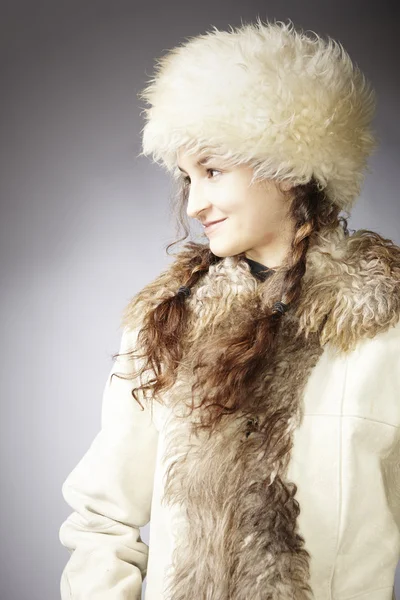 Lady in fur hat — Stock Photo, Image