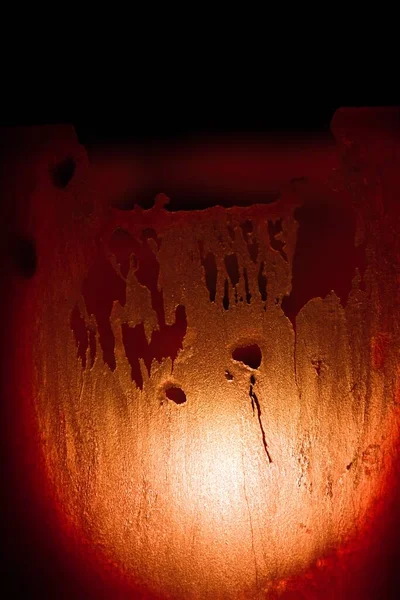 Handmade Red Color Wax Candle Lit Fire Indoor — Stock Photo, Image