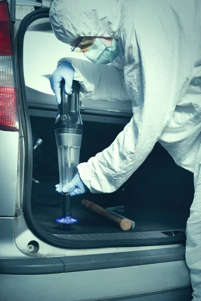 Criminologist Technician Collecting Evidence Vacuum Micro Filter — Stock Photo, Image