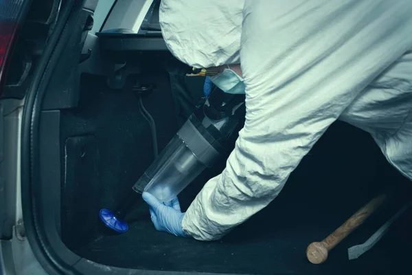 Criminologist Technician Collecting Evidence Vacuum Micro Filter — Stock Photo, Image