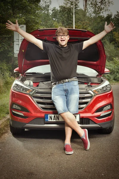 Car Driver Taking Care His Car Longer Trip — Stock Photo, Image