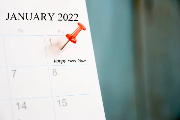 Pin Rojo Primer Día Del Año 2022 Diario Calendar Concept — Foto de Stock