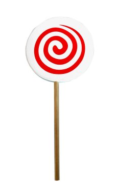 Beyaz arka planda izole edilmiş tahtadan yapılmış lolipop.