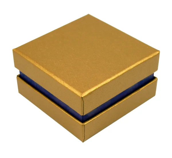 Caixa Presente Dourado Isolado Fundo Branco — Fotografia de Stock