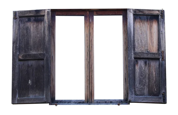 Okno Drewniane Otwarte Izolowane Białym Tle — Zdjęcie stockowe