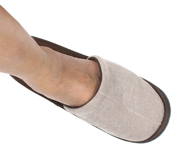 Ноги Одягнені Домашні Тапочки Ізольовані Білому Тлі — стокове фото