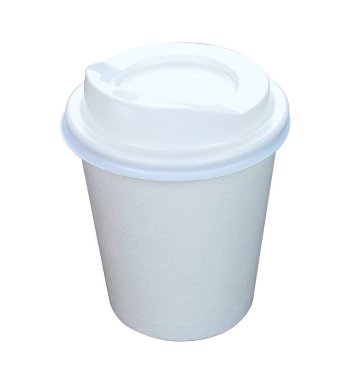 Beyaz arka planda izole edilmiş beyaz kağıt kahve fincanı
