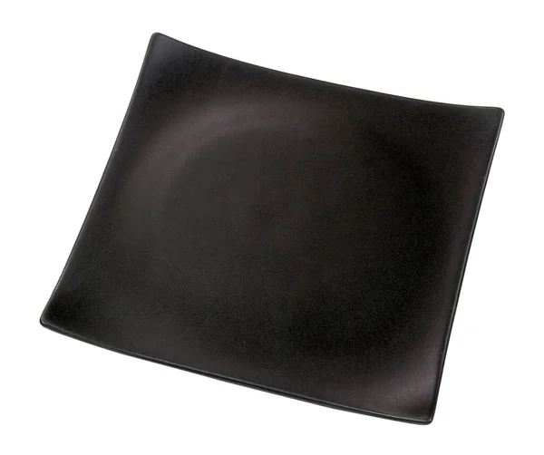 Placa Cerámica Moderna Cuadrada Negra Vacía Con Textura Rugosa Aislada —  Fotos de Stock