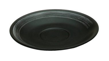 Boş porselen, beyaz arkaplanda izole edilmiş seramik plaka