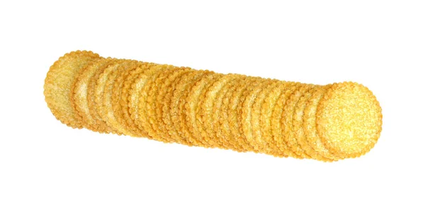 Een Rij Ronde Cracker Geïsoleerd Witte Achtergrond Clipping Pad — Stockfoto