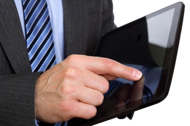 Finger pointing on digital tablet clipart