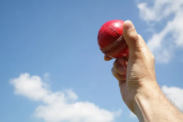 Jugador de cricket con pelota en la mano — Foto de Stock