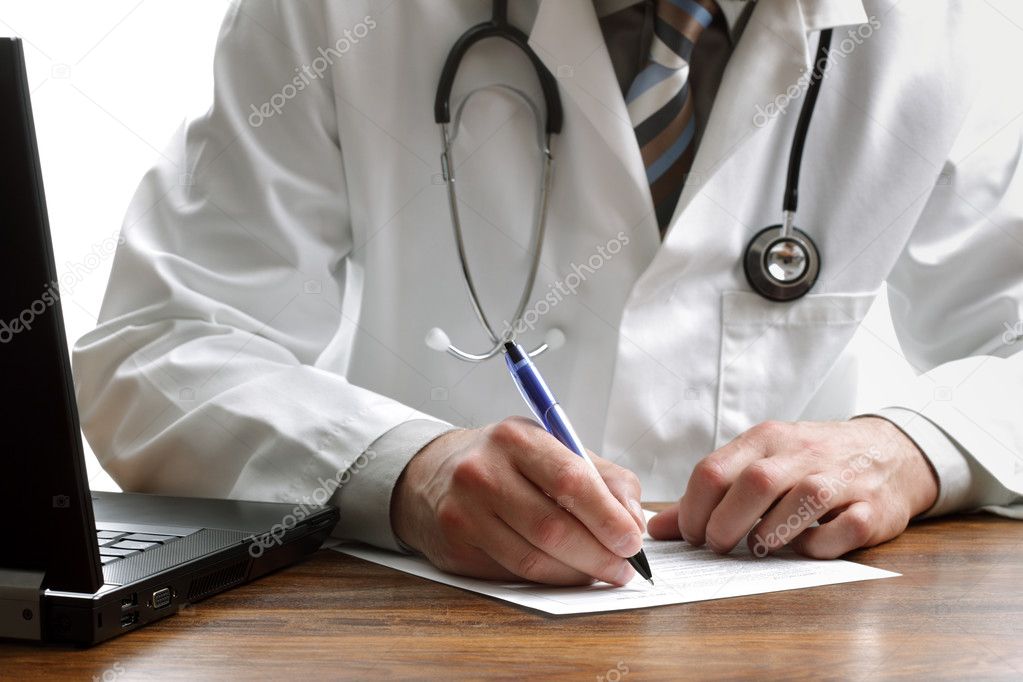 Writing a prescription or medical examination notes