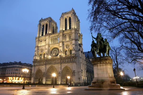 Catedral de Notre Dame por la noche — Foto de Stock