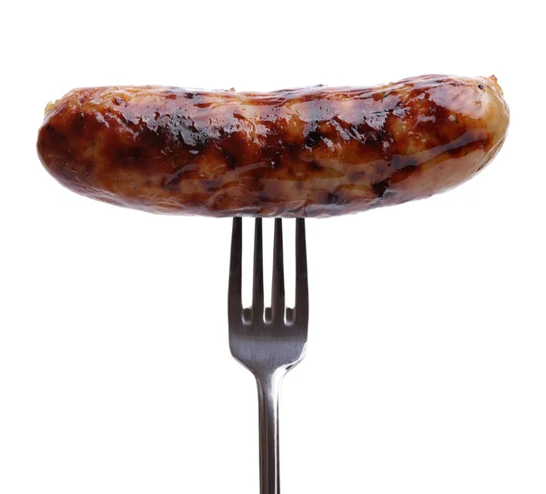 Sausage on a fork — Stock Photo, Image