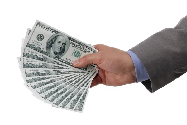 Holding one hundred dollar bills — Stock Photo, Image