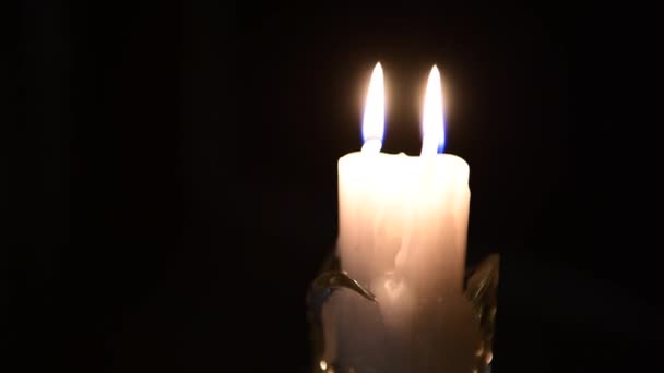 Candle Burning Table Lies Notebook Verses Pen White Calla Lilly — Vídeo de stock