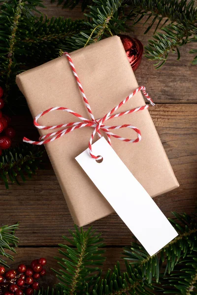 Christmas Rectangle Strip Gift Tag Mockup Present Box Product Label — ストック写真