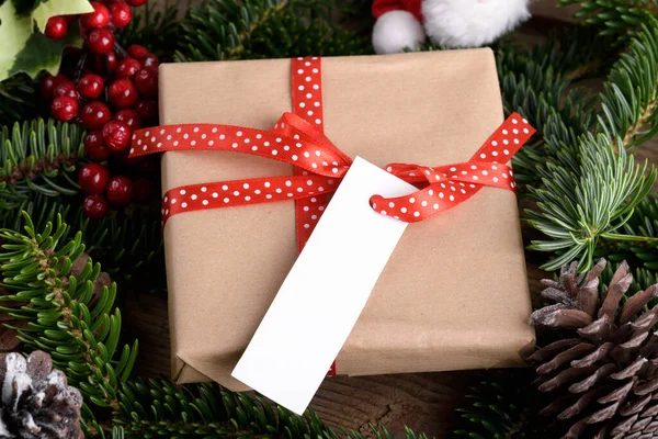 Χριστουγεννιάτικο Παραλληλόγραμμο Strip Δώρο Ετικέτα Mockup Παρόν Κουτί Ετικέτα Προϊόν — Φωτογραφία Αρχείου