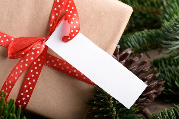 Modèle Étiquette Cadeau Rectangle Noël Avec Boîte Cadeau Modèle Étiquette — Photo