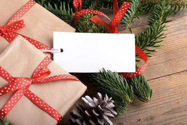 Christmas Rectangle Gift Tag Mockup Present Box Product Label Mockup — ストック写真