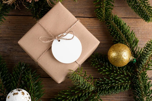 Blank Christmas Gift Tag Mockup Present Box Product Label Mockup — Photo