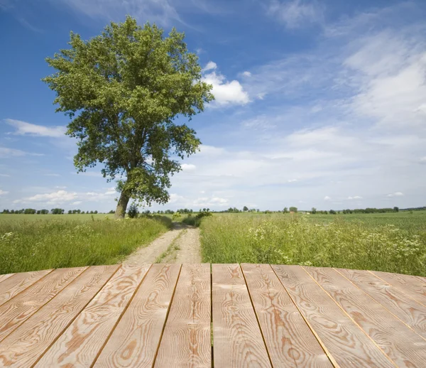 kırsal alanda boş ahşap tablo