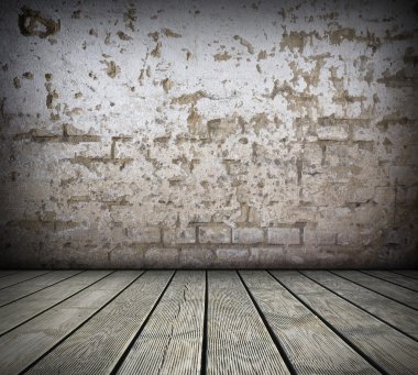 hasarlı tuğla duvar ile Oda