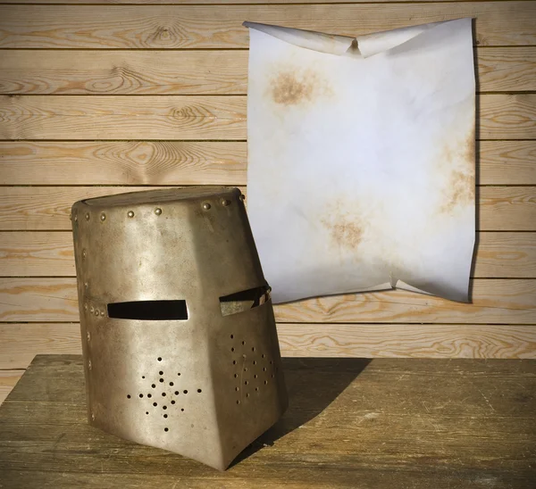 Knight armor and advertisement — Stock Photo, Image