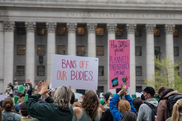 Young Female Holding Cardboard Sign Words Ban Our Bodies Written — Foto de Stock