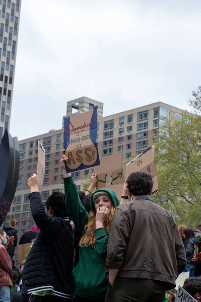 Young Female Holding Cardboard Sign Words Separation Church State Ass — Stockfoto