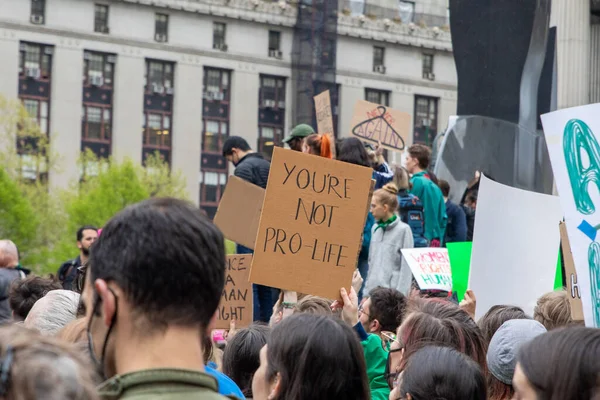 Young Female Holding Cardboard Sign Words You Pro Life Written — 图库照片