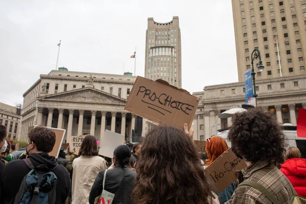 Young Female Holding Cardboard Sign Words Pro Choice Written Foley — стокове фото