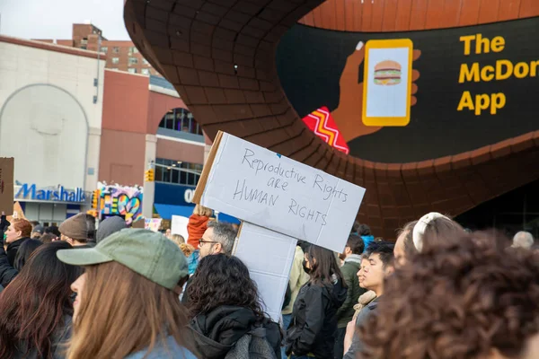 Young Female Holding Cardboard Sign Words Reproductive Rights Human Rights — Stock Fotó