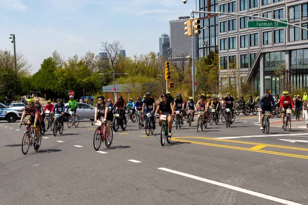 Motociclistas Que Participan Tour Five Boro Bike Brooklyn — Foto de Stock