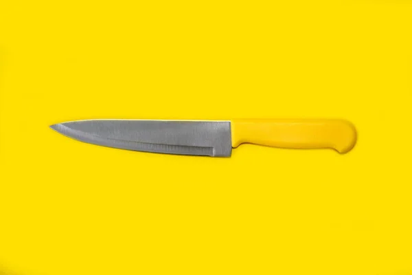 Kitchen Knife Bright Yellow Background Minimal Art High Quality Photo — Zdjęcie stockowe