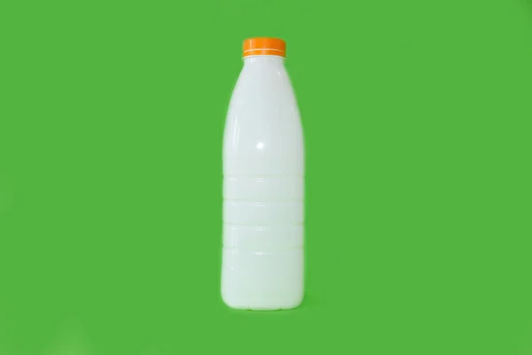 Bottle Milk Bright Green Background High Quality Photo — Stockfoto