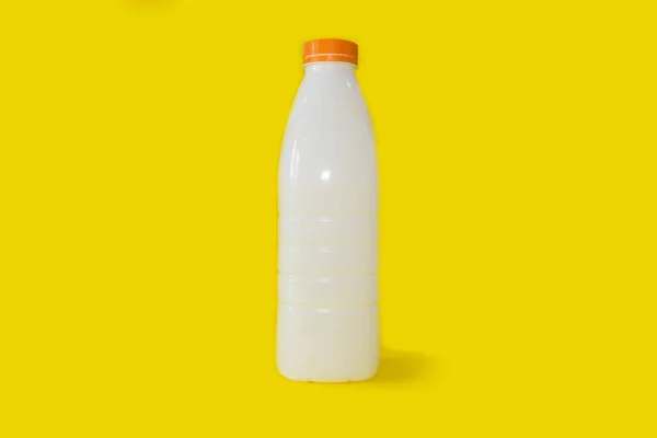 Bottle Milk Bright Yellow Background High Quality Photo — Stockfoto