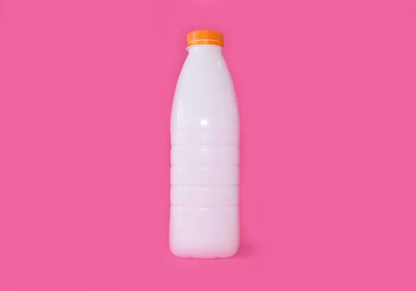 Bottle Milk Bright Pink Background High Quality Photo — Stockfoto