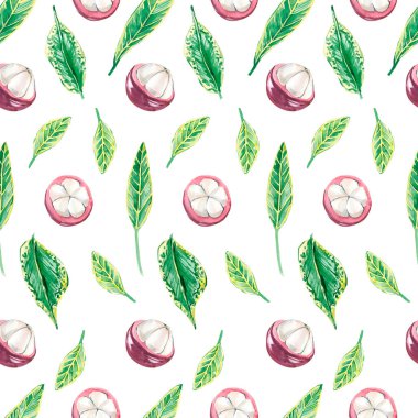 Tropikal yaprakların suluboya yaz deseni egzotik meyveler. Çocuklar için tekstil baskısı, tebrik kartı, ambalaj kağıdı, parti kartı için tropik yaz motyf çiçekleri..