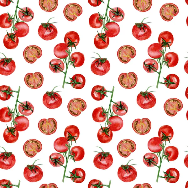 Bezešvé Akvarelové Rajče Ručně Malovaná Červená Zelenina Eko Vegetariánská Strava — Stock fotografie
