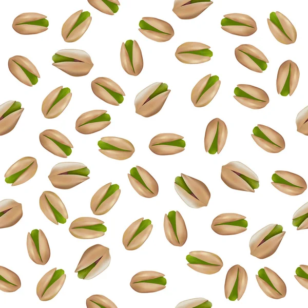 Vector Illustration Seamless Pattern Realistic Pistachio Nuts White Background Top — Stock vektor