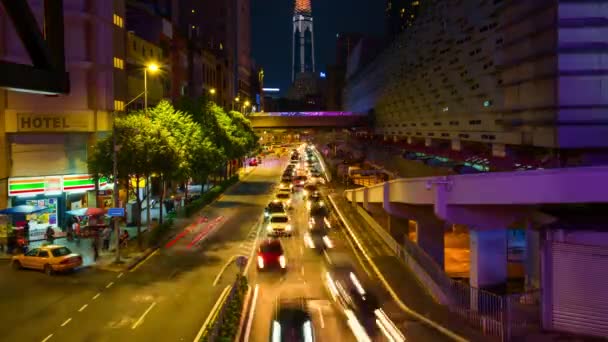 Хронология Современной Азиатской Городской Улицы Ночное Время Автомобильные Световые Трассы — стоковое видео