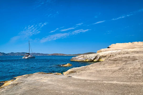 Berömda Vita Klippor Sarakiniko Stranden Egeiska Havet Milos Grekland Inga — Stockfoto