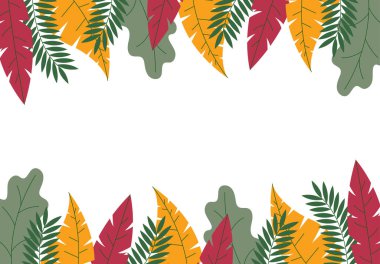 renkli tropikal yapraklar sınır arkaplan vektör tasarımı