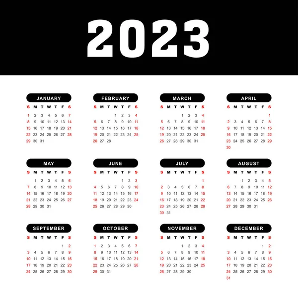 Jednoduchý Černý 2023 Kalendář Vektor Design — Stockový vektor