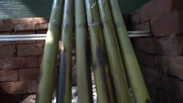 Lemang Kochen Eine Art Bambusreis Lemang Wird Aus Klebrigem Reis — Stockvideo