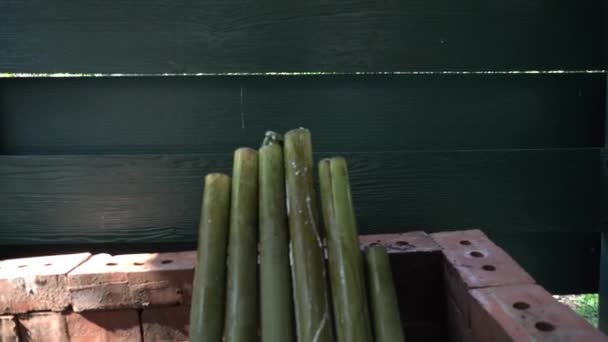 Lemang Cocinar Tipo Arroz Bambú Lemang Está Hecho Arroz Glutinoso — Vídeos de Stock