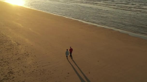 Pohled Shora Ohromující Letecký Pohled Pár Procházky Tropické Pláži — Stock video